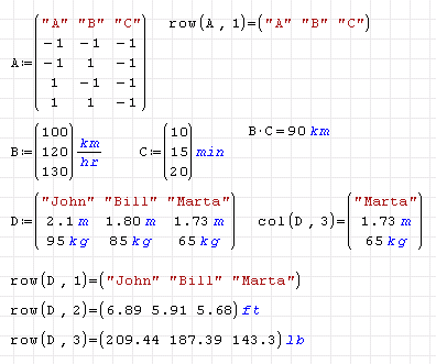 Elementos de matriz de distintos tipos