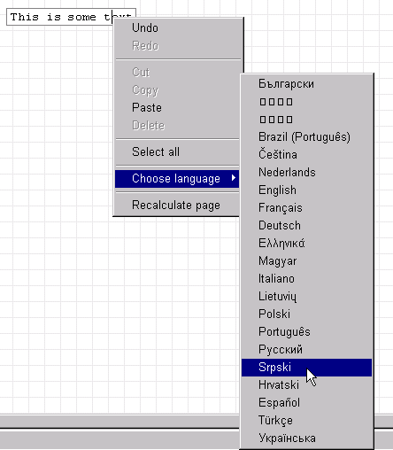 menu de escolha da língua